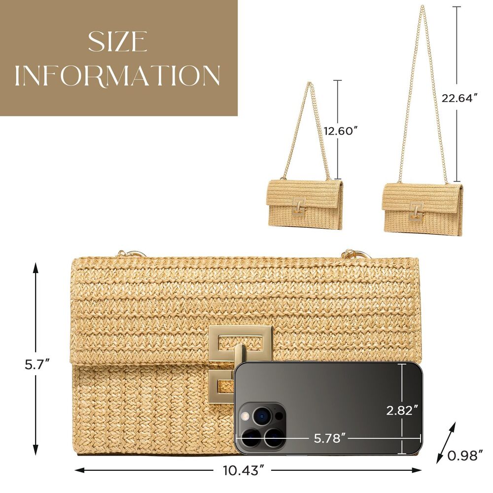 8309 Straw Purse Woven Beach Bag Summer Straw Clutch Purse Boho Crossbody - Picture 6 of 6